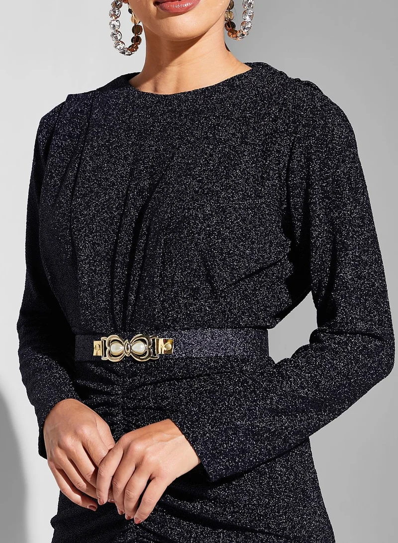 Khizana Ruched Detail Shimmer Dress