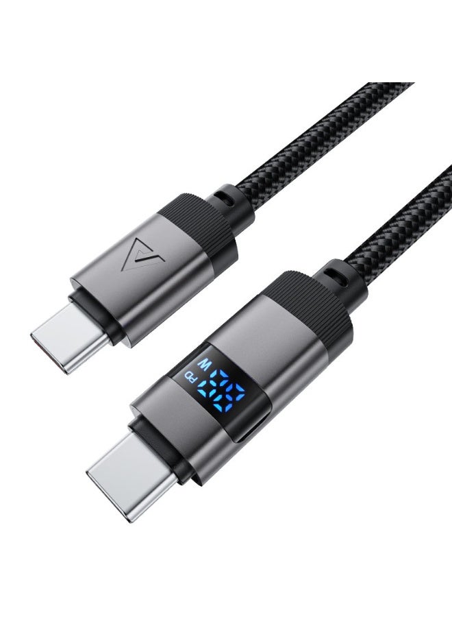 أسيفاست كابل شحن وبيانات ACEFAST C15-03 USB-C إلى USB-C، شحن سريع 60 وات، شاشة عرض LED للطاقة، 1.2 متر مضفر من النايلون، سبيكة زنك - أسود - Image 1