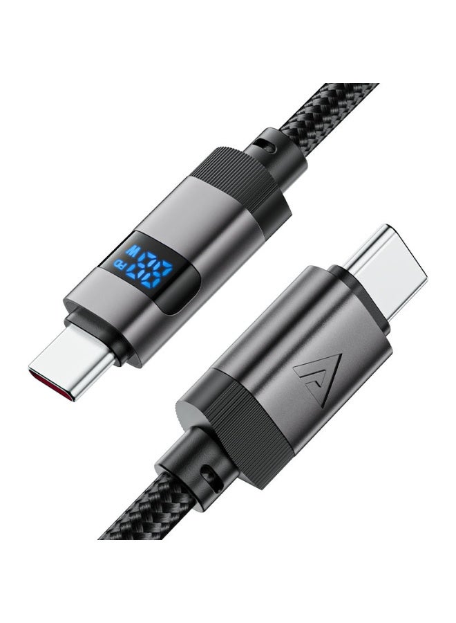 أسيفاست كابل شحن وبيانات ACEFAST C15-03 USB-C إلى USB-C، شحن سريع 60 وات، شاشة عرض LED للطاقة، 1.2 متر مضفر من النايلون، سبيكة زنك - أسود - Image 2