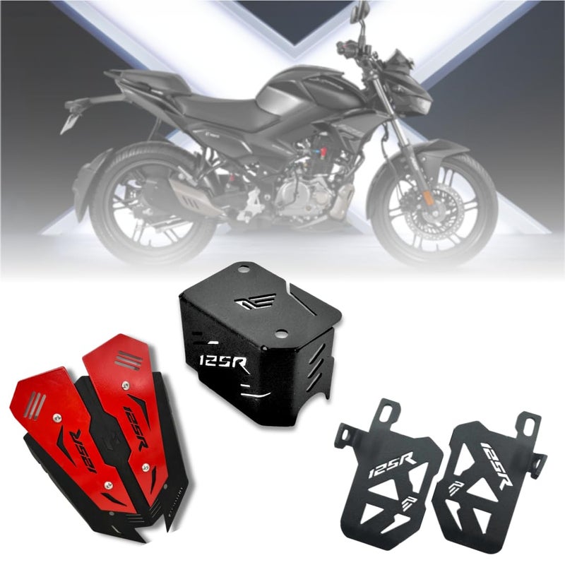 PHANTOM حماية أمامية وغطاء أسطوانة رئيسية PHANTOM Premium Xtreme 125R ل Xtreme 125R V 2.0 | مجموعة | دعامة قدم ثقيلة متوافقة مع Xtreme 125R | متوافقة مع ركوب المدينة السياحية (أحمر وأسود) - Image 1