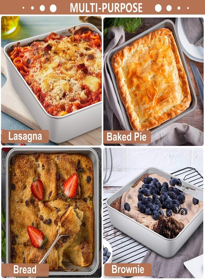 LIANYU 2 Pack 8 x 8 Inch Square Cake Pan, Stainless Steel Baking Lasagna Brownie Bread Pan, Square Bakeware for Birthday Party Wedding, Oven & Dishwasher Safe - Image 3