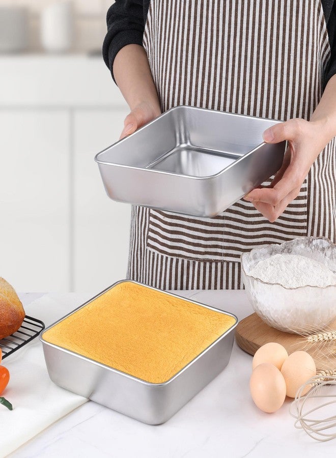 LIANYU 2 Pack 8 x 8 Inch Square Cake Pan, Stainless Steel Baking Lasagna Brownie Bread Pan, Square Bakeware for Birthday Party Wedding, Oven & Dishwasher Safe - Image 4