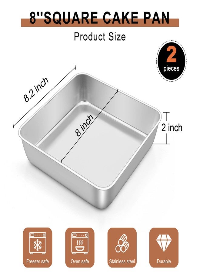 LIANYU 2 Pack 8 x 8 Inch Square Cake Pan, Stainless Steel Baking Lasagna Brownie Bread Pan, Square Bakeware for Birthday Party Wedding, Oven & Dishwasher Safe - Image 2