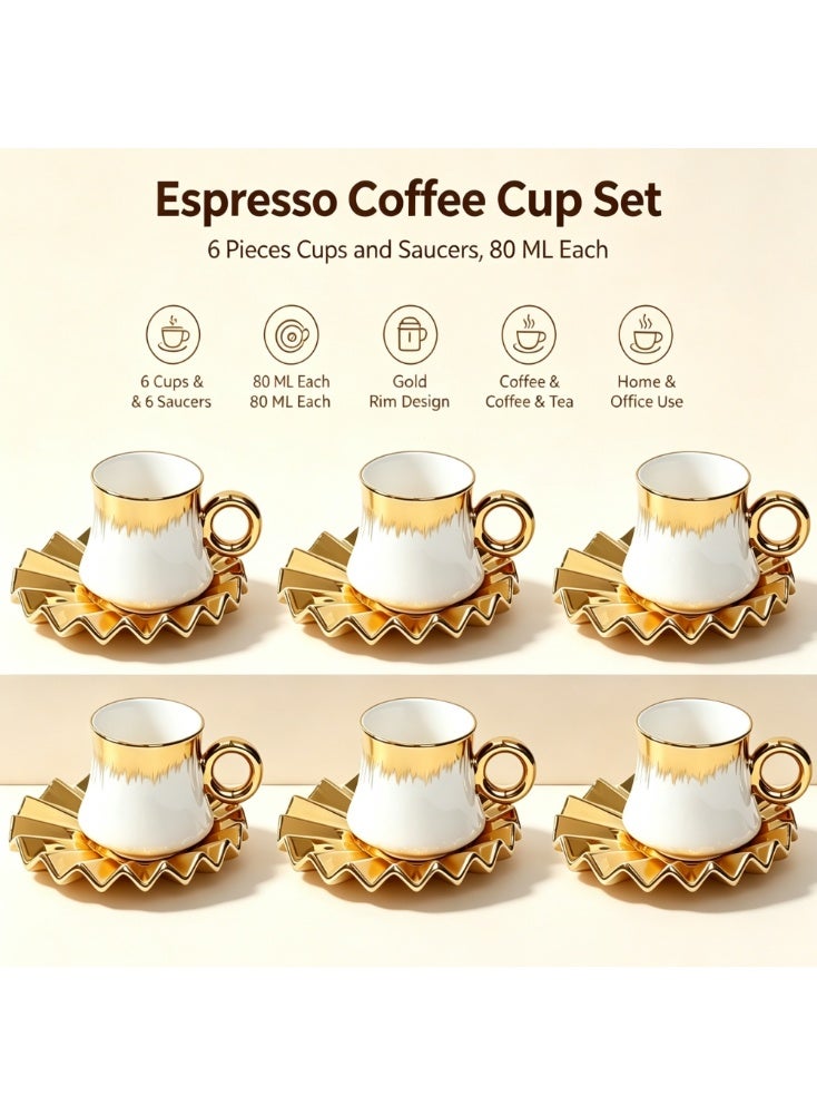 OASIS-TH 6 Sets of Vintage Turkish Ceramic Coffee Cups Set Espresso Tea Cup Sets and Saucer Luxury Gift Set - Image 1