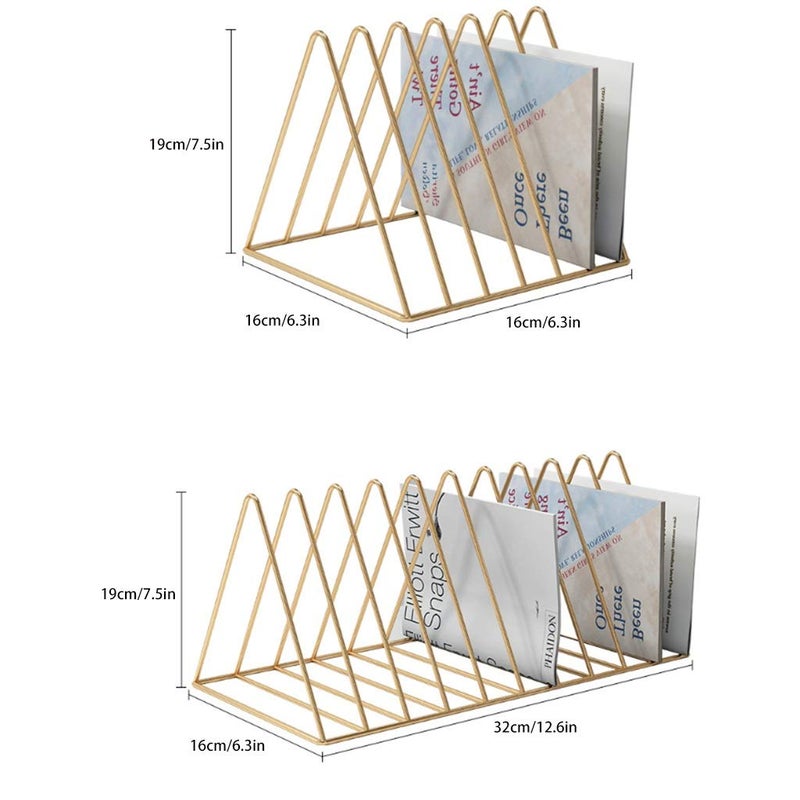 FEANG Metal Desktop Bookshelf File Sorter Desk Organizer Triangle Bookshelf Magazine Holder Storage Rack Decor Home Office (Color : Black, Size : Large) - Image 2