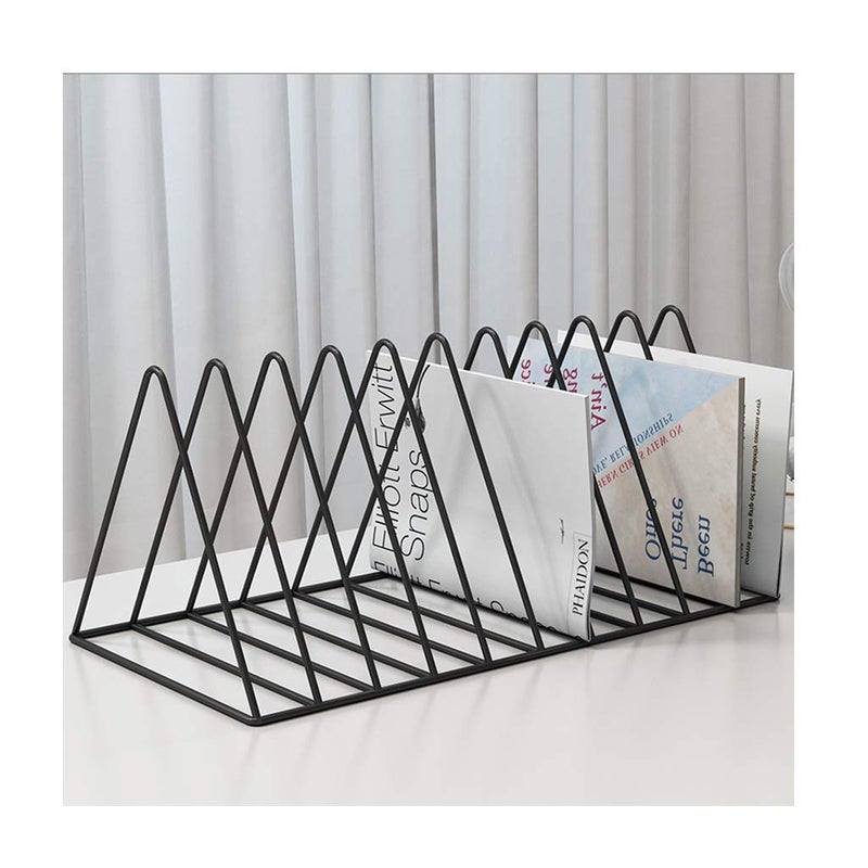 FEANG Metal Desktop Bookshelf File Sorter Desk Organizer Triangle Bookshelf Magazine Holder Storage Rack Decor Home Office (Color : Black, Size : Large) - Image 1