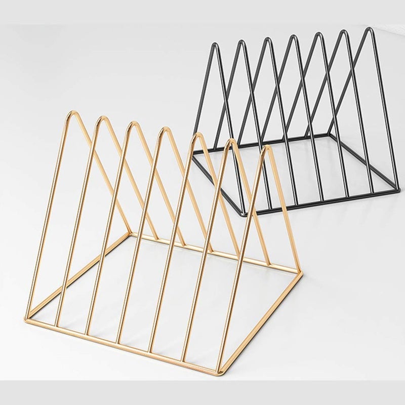 FEANG Metal Desktop Bookshelf File Sorter Desk Organizer Triangle Bookshelf Magazine Holder Storage Rack Decor Home Office (Color : Black, Size : Large) - Image 3