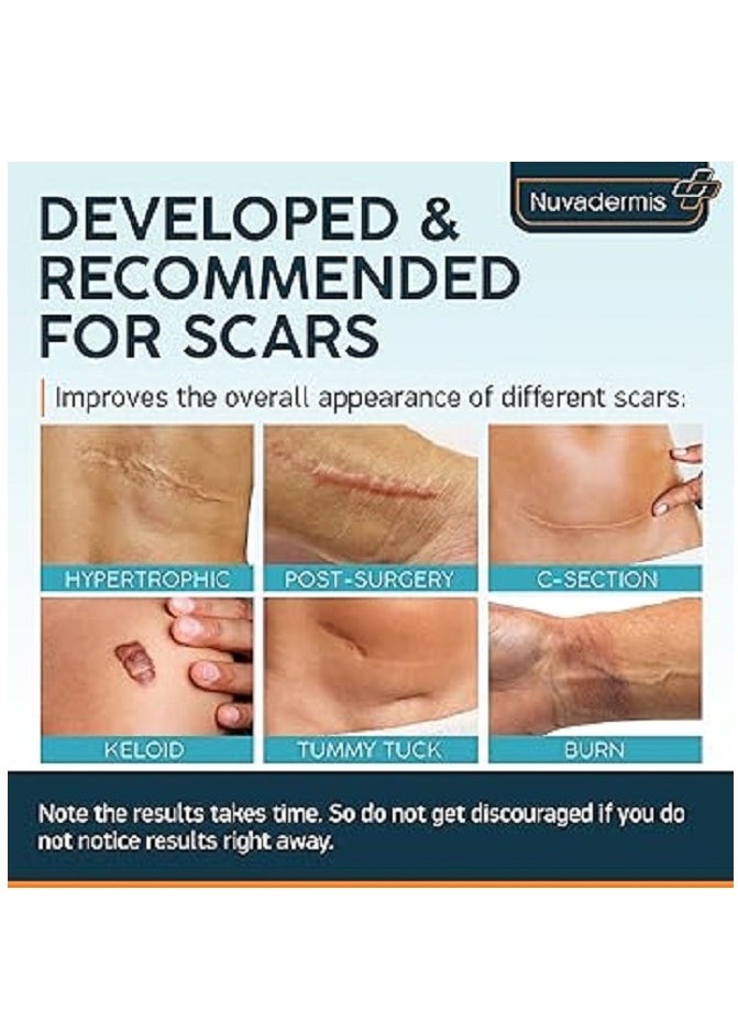 Nuvadermis - NUVADERMIS Silicone Scar Sheets Dermatologically Tested in USA As Surgical Cream Gel Tape Strips Patches Keloid C Section Tummy Tuck Surgery Scars Removal Treatment 4 Pack 5.7"x1.57" - Image 1
