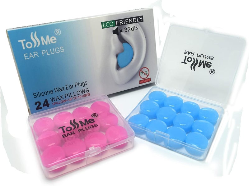 Wax Ear Plugs for Sleep - 24 Silicone Wax Earplugs for Swimming and Sleeping - Gel Ear Plugs for Noise Cancelling, Ear Protection - SNR -32dB earplugs