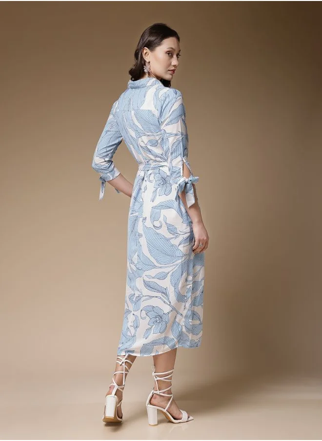 Freehand Women Loose Fit Casual Tropical Print Shirt Dress