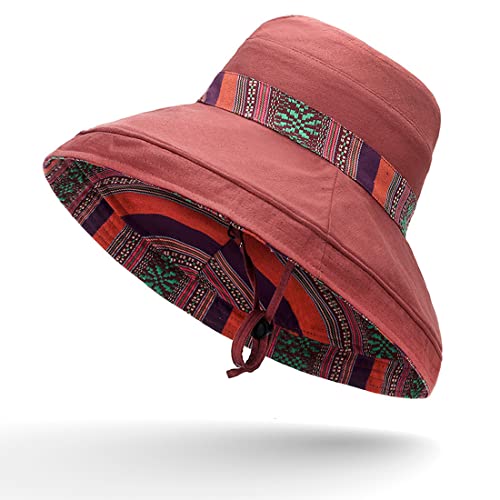 HUAMULAN Women Bohemian Wide Brim Sun Hats Wired Edge Summer UPF Hat for Beach Hiking Garden Travel Lawn Work Chin Strap - Image 2