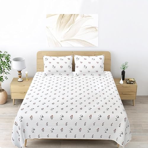 Plumora Cotton King Size Bedsheet 108x108 Super King, 100% Pure Cotton Bed Sheet with 2 Pillow Covers, 240 TC Soft Breathable Floral Design Bedding - (Crimson Passion, Super King) - Image 1
