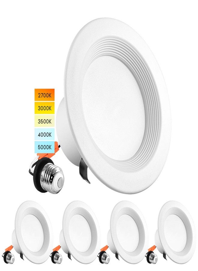 LUXRITE 4 Inch LED Recessed Can Lights, 10W=60W, CCT Color Selectable 2700K | 3000K | 3500K | 4000K | 5000K, Dimmable Retrofit Downlights, 750 Lumens, Energy Star, Wet Rated, Baffle Trim (4 Pack) - Image 1