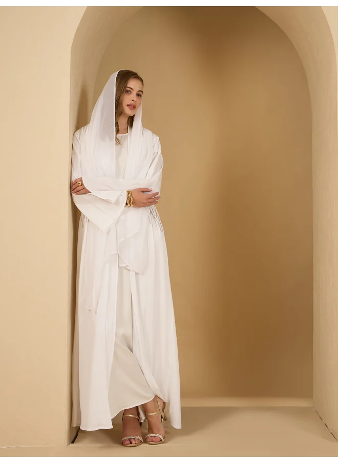 أميرة Amirah Embellished Detail Textured Abaya with Satin Inner Dress and Scarf Set