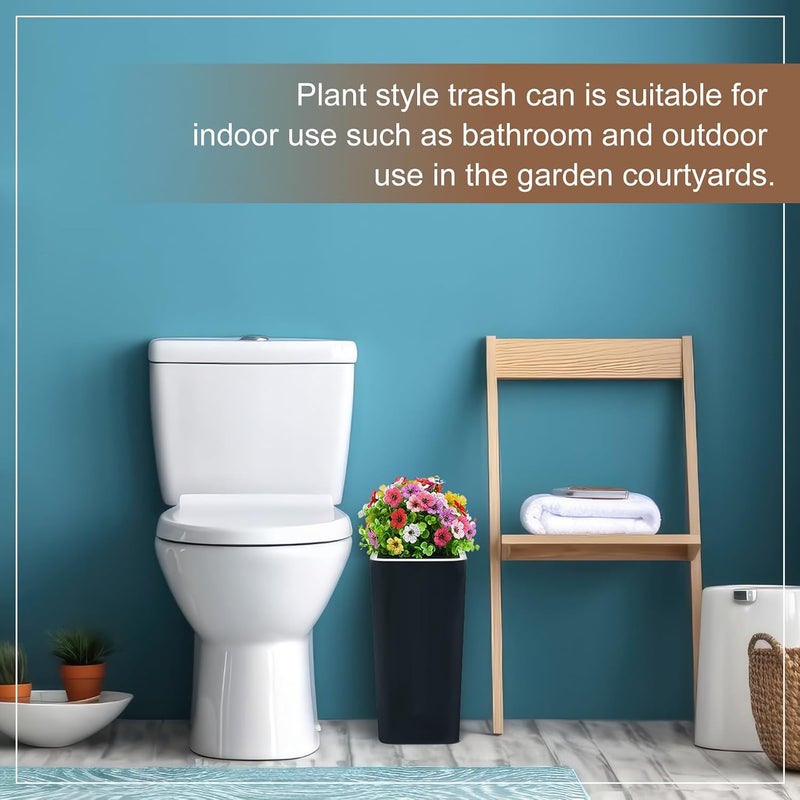 Jingmore Dog Poop Trash Can Outside 3.96 Gal/15 L Plant Styled Dog Waste Trash Can with Lid 50 Pcs Plastic Waste Bags Outdoor Indoor Poop Container Slim Garbage Bin for Yard Garden Pet (Flower Black) - Image 4