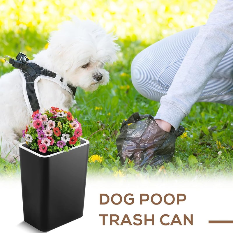 Jingmore Dog Poop Trash Can Outside 3.96 Gal/15 L Plant Styled Dog Waste Trash Can with Lid 50 Pcs Plastic Waste Bags Outdoor Indoor Poop Container Slim Garbage Bin for Yard Garden Pet (Flower Black) - Image 5