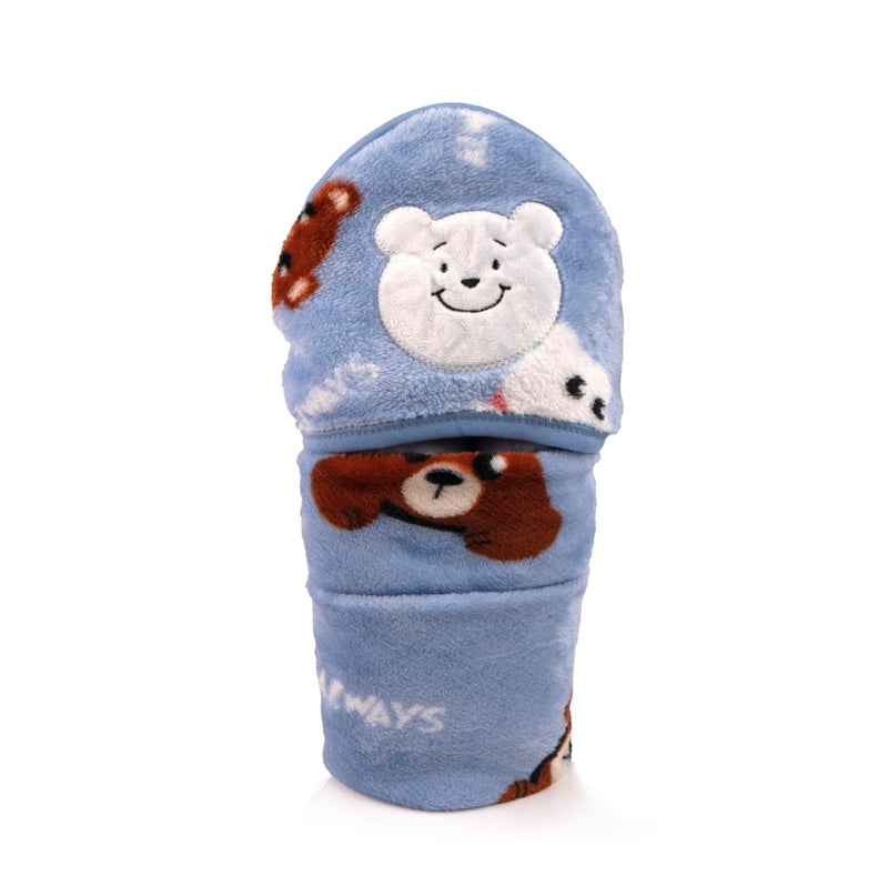 Uber World Newborn Baby Blanket with Hood/Infant AC Blanket/Baby Wrapper/Flannel Baby Blanket for 0-9 Months (70x70cm) Pack of 1 - Image 1