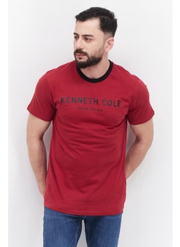 Men Crew Neck Short Sleeves Graphic Print T-Shirt, Red