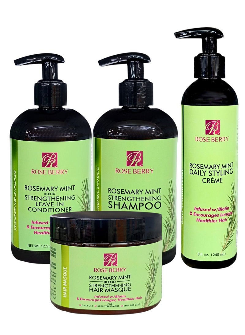 روز بيري مجموعة إكليل الجبل والنعناع مكونة من قطع (شامبو + بلسم + قناع + كريم)