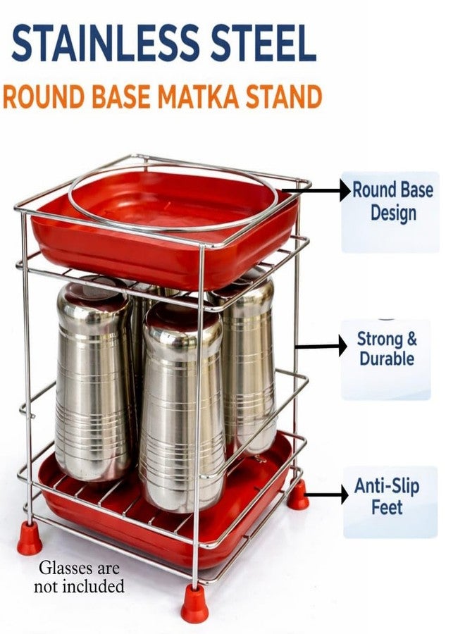 GLOCY Stainless Steel Water Pot Stand with Storage 2 Trays, Heavy Duty, Rust Proof, 25kg Capacity, Matka Stand,Kitchen Countertop Rack,Silver(20x20x26) - Image 5