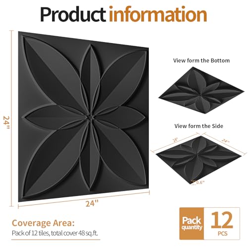 WOWSTAR 12-Pack 24"x24" Drop Ceiling Tiles, Waterproof Glue Up Ceiling Decor, Black - Image 5