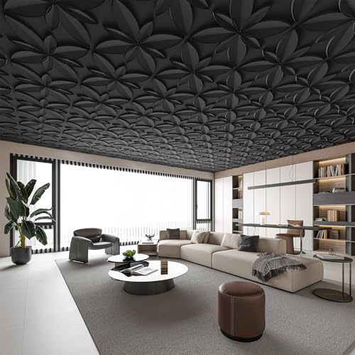 WOWSTAR 12-Pack 24"x24" Drop Ceiling Tiles, Waterproof Glue Up Ceiling Decor, Black - Image 3