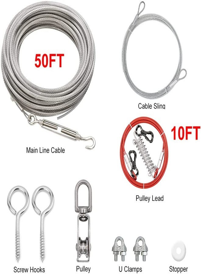 XiaZ Dog Tie Out Cable, 50ft Trolley Runner Cable for Dogs up to 200lbs，Heavy Duty Dog Lead for Yard, Camping, Outdoor, with 10ft Pulley Runner Line with Spring - Image 2