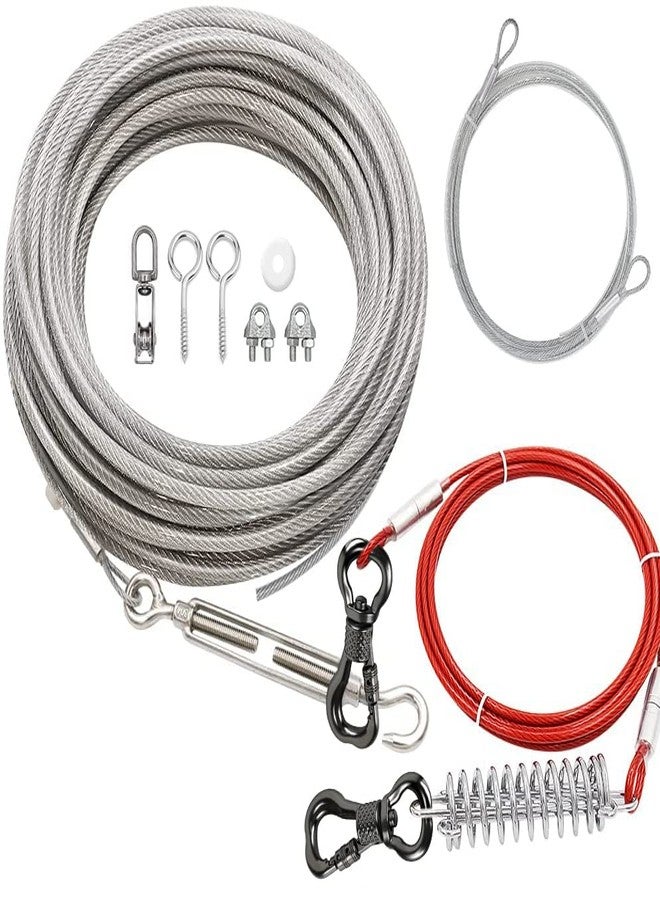 XiaZ Dog Tie Out Cable, 50ft Trolley Runner Cable for Dogs up to 200lbs，Heavy Duty Dog Lead for Yard, Camping, Outdoor, with 10ft Pulley Runner Line with Spring - Image 1