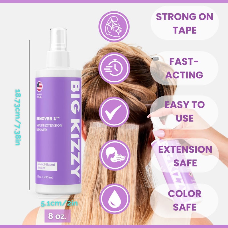 Big Kizzy Tape in Extension Remover Spray (8oz) + Double Sided EXTRA Hold Hair Extension Tape (72 Tabs) - Image 2