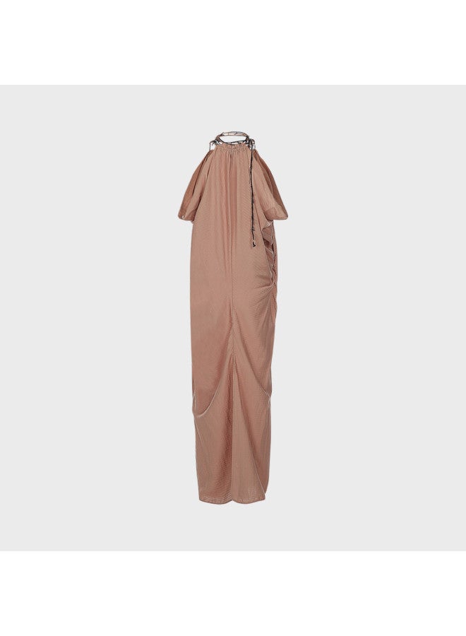 Zara Women'S Casual Loose Comfortable Vacation Style Off-The-Shoulder Artistic Long Dress - Image 3