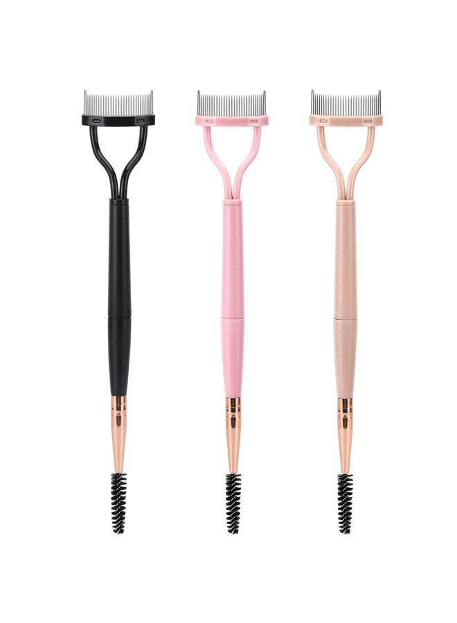 LoveBB 3 Pack Eyelash Comb Separator with Spoolie, Arc Designed Mascara Comb Dual Head Lash Separator Tool for Eyelash Extensions and Eyebrows (Black, Pink) - Image 1