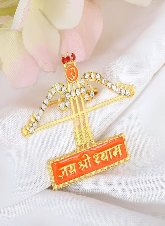 Inites (Pack Of 2 Pcs) Unisex Metal Diamond Nug Engraved/Studed Hare Ka Sahara Baba Khatu Shyam Hamara Lord Jai Shree Shyam Ji Teen Baan Dhanush Lapel Pin Brooch for Wedding, Parties & Functions - Image 3