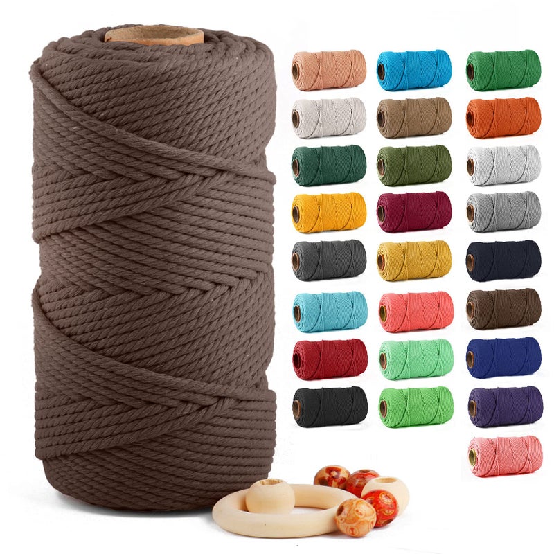Macrame Cotton Cord 5mm x 109 Yards ZUEXT 100 Natural Handmade Colorful 4 Strands Twisted Braided Cotton Rope for Wall Hanging Plant Hangers Gift Wrapping Tapestry DIY Crafts100m Brown