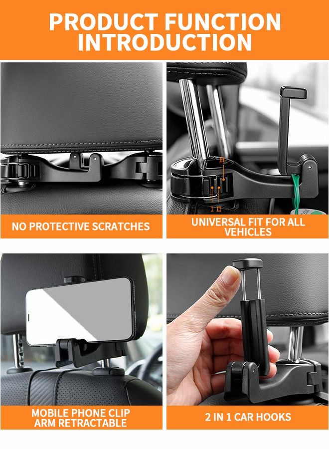 GROIC 2 PCS Universal in 1 Car Seat Hooks for Purses and Bags with Phone Holder, Automobile Headrest Handbag Holder Hangers Organizers, Multifunctional Hanger Black - Image 4