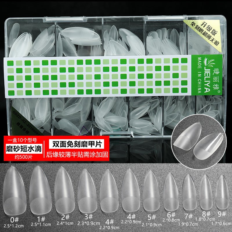 Generic Ultra-Thin Seamless Nail Wraps Full-Half Long Teardrop[Frosted short water drop No. 0-9] 500 pieces/box [Frosted short water drop No. 0-9] 500 pieces/box 