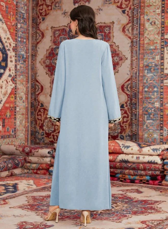 تايك تو جلابية نسائية بياقة على شكل حرف  مزينة باللؤلؤ الصناعي