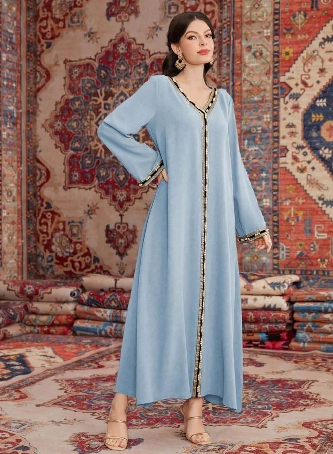 Take Two  Women Faux Pearl Embellished V Neck Jalabiya for Women | Best Price UAE
