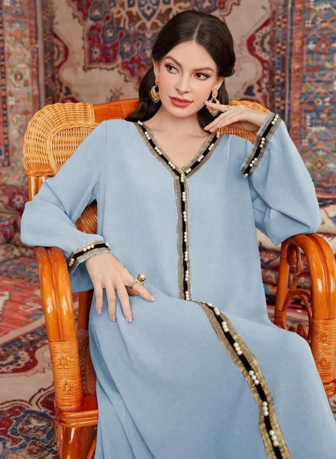 Take Two  Women Faux Pearl Embellished V Neck Jalabiya for Women | Best Price UAE