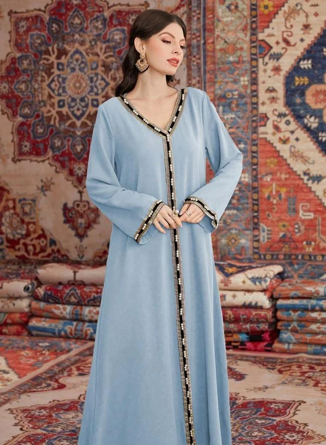Take Two  Women Faux Pearl Embellished V Neck Jalabiya for Women | Best Price UAE