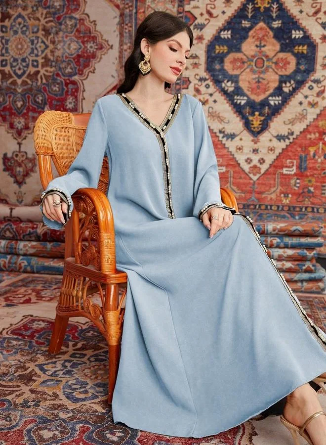 Take Two  Women Faux Pearl Embellished V Neck Jalabiya for Women | Best Price UAE