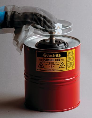 Justrite Plunger Can for Solvents, 1 Gallon Capacity, 10.5" x 7.25" Steel Push-Down Solvent Dispenser Can, Made in The USA Industrial Mechanic Tools, Red, 10308 - Image 5