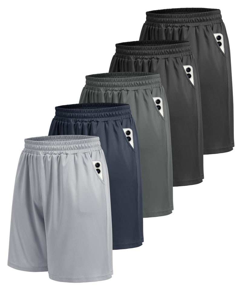 BOOJO 5 Pack Athletic Gym Mens Shorts Workout Black Quick Dry Basketball Shorts with Pockets for Running Casual Activewear
