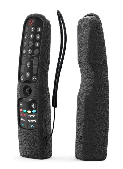 Silicone Case Cover for LG AN-MR21GA Magic Remote, Shockproof Protective Cover for LG Smart TV Remote 2021, Standing Design, Skin-Friendly, Washable, Anti-Lost with Loop (Black)