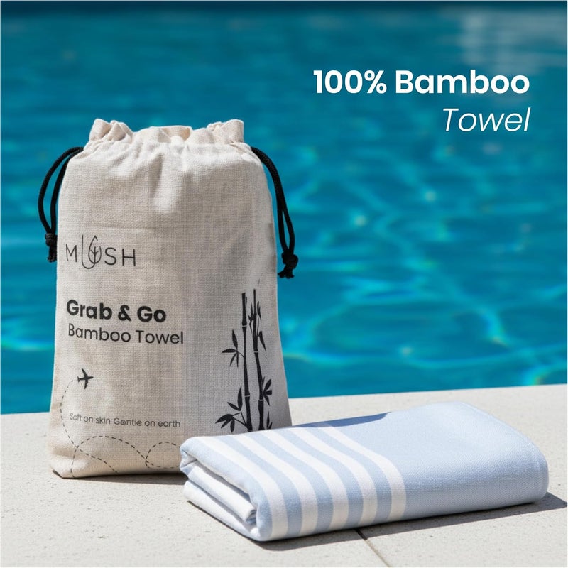 Mush Grab & Go Bamboo Beach Towel | 100% Bamboo Bath Towel for Beach, Hiking & Trips | Compact Towel with Travel Bag | 60x120 cms, 250 GSM Quick Dry, Featherlight & Sand-Resistant Towel | Muted Blue - Image 2