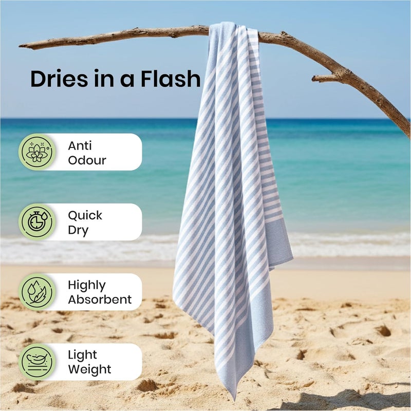Mush Grab & Go Bamboo Beach Towel | 100% Bamboo Bath Towel for Beach, Hiking & Trips | Compact Towel with Travel Bag | 60x120 cms, 250 GSM Quick Dry, Featherlight & Sand-Resistant Towel | Muted Blue - Image 3