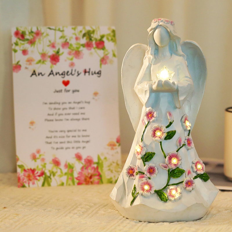 LEGIFO Guardian Angel Figurines with Light Star Battery Operated Angel Statue Decor Birthday Gift for Grandma Grandmother Aunt Birthday Gift with Timing Function