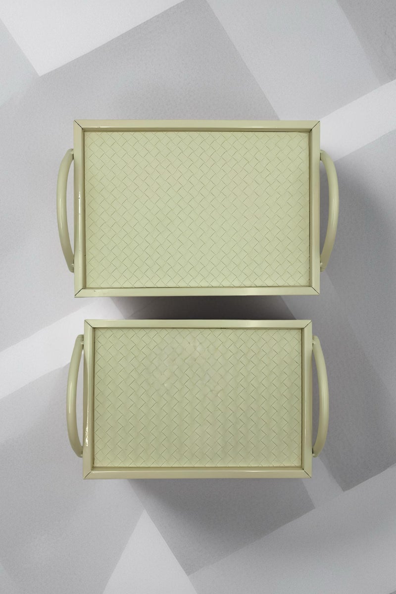 Raz 2-Pieces Metal Serving Tray Set with Handles (Beige)  - Image 4