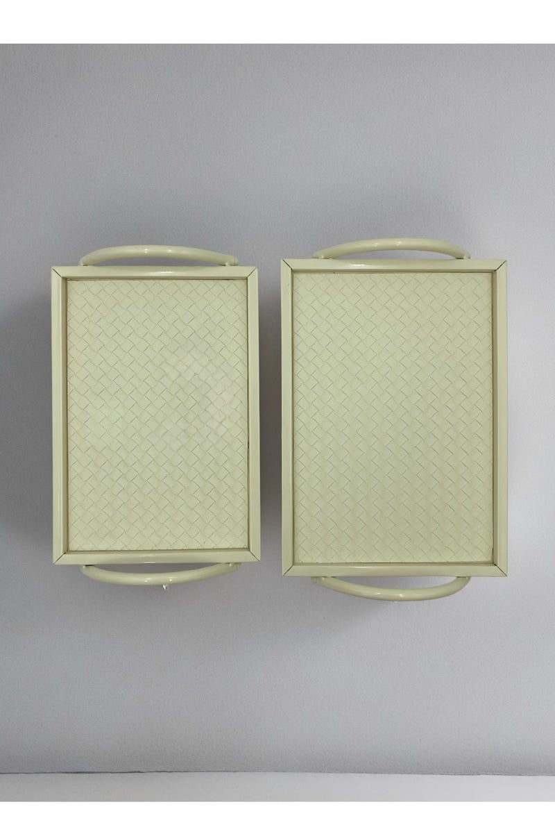 Raz 2-Pieces Metal Serving Tray Set with Handles (Beige)  - Image 3