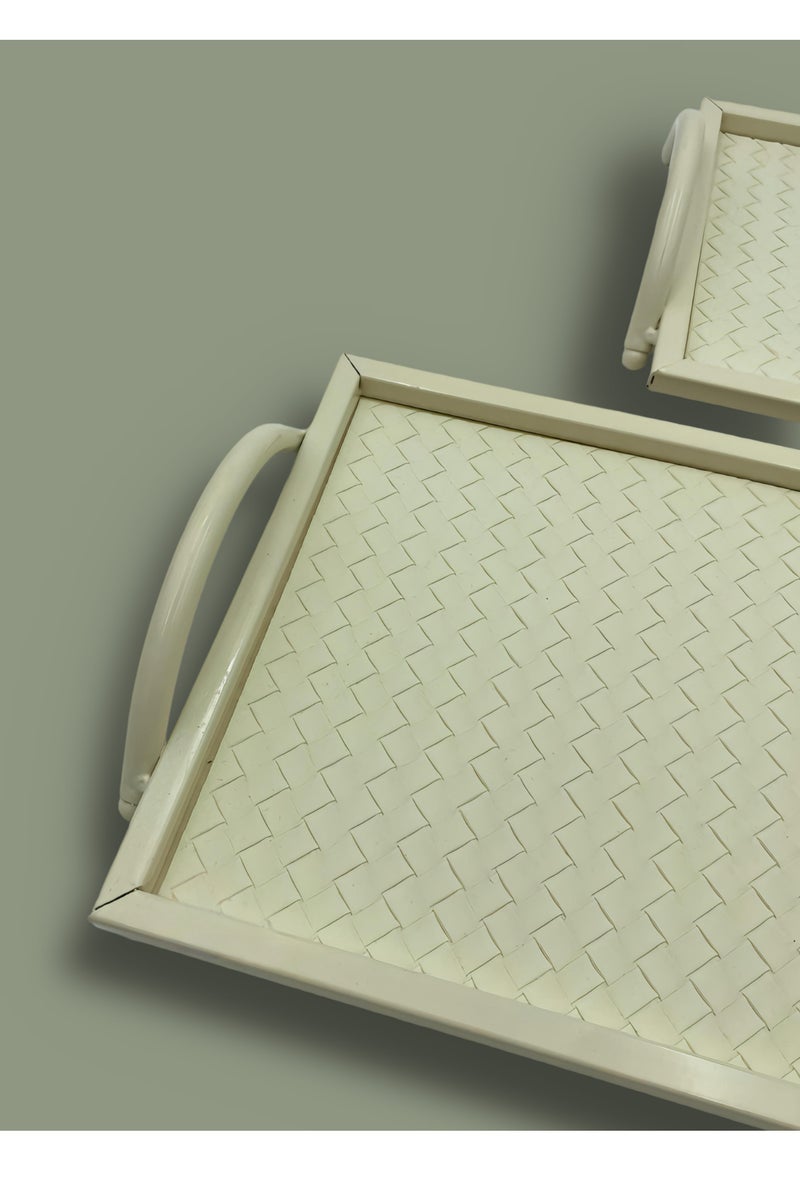 Raz 2-Pieces Metal Serving Tray Set with Handles (Beige)  - Image 2