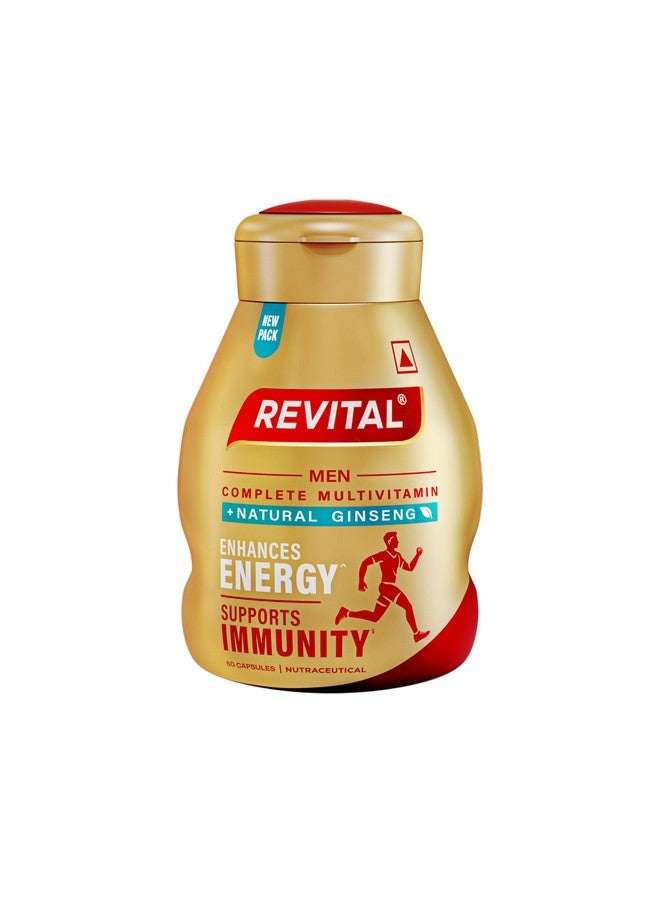 Revital H Multivitamin For Men (60 Capsules) With Natural Ginseng, Zinc, 10 Vitamins & 8 Minerals For Daily Energy, Stamina & Immunity - Image 1